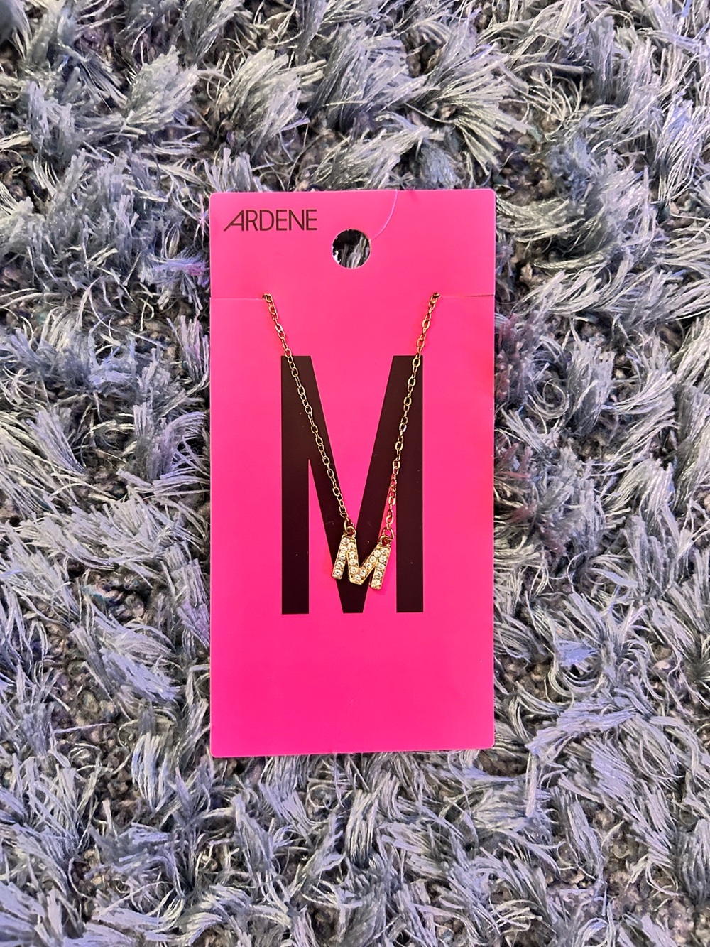 Ardene Gold Rhinestone 'M' Pendant Necklace on Gold Chain